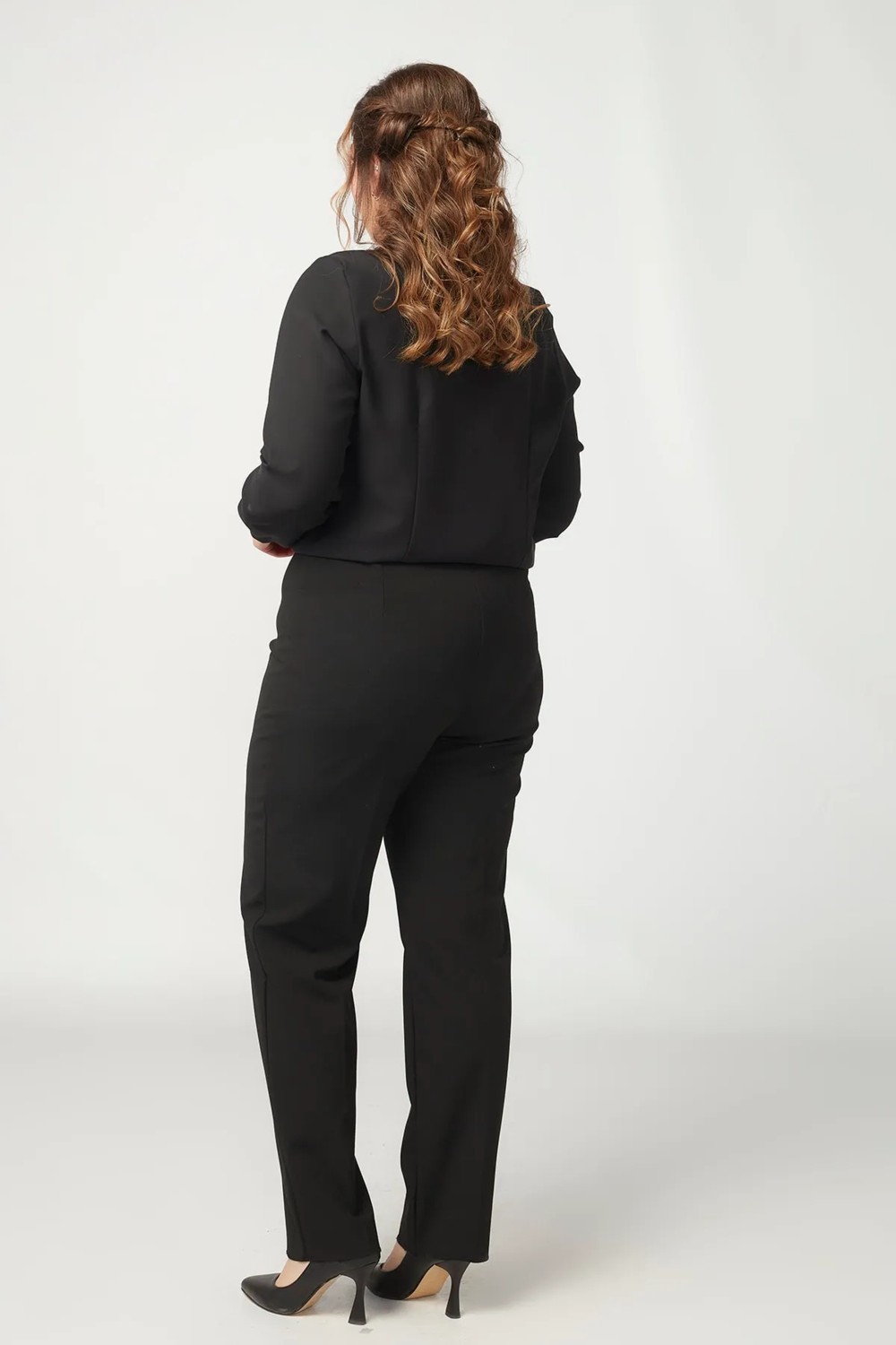 Moda Alba Beli Lastikli Büyük Beden Kumaş Pantalon görsel 4