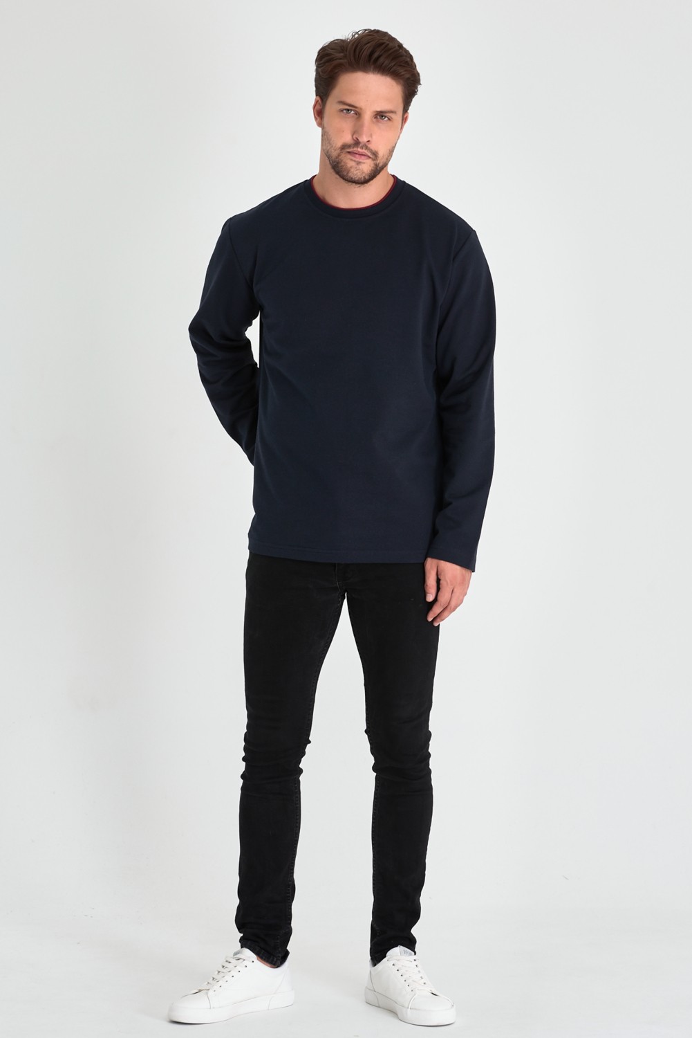 Mmetalic Erkek Siyah Çift Bisiklet Yaka Standart Rahat Kesim Sweatshirt