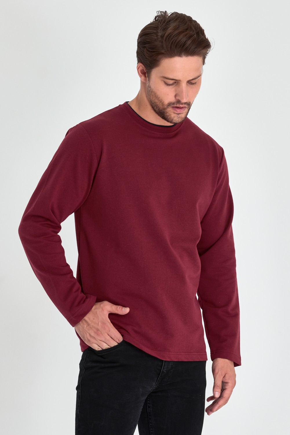 Mmetalic Erkek Siyah Çift Bisiklet Yaka Standart Rahat Kesim Sweatshirt