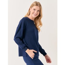 Jimmy Key Lacivert Uzun Kollu Oversize Bisiklet Yaka Sweatshirt