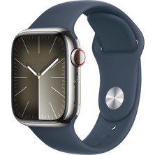 Apple Watch Seri 9 Gps + Cellular 41MM Gümüş Rengi Paslanmaz Çelik Kasa Spor Kordon - M/l MRJ33TU/A