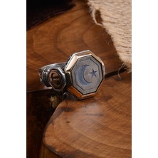 Vogutima Vog Ay Yıldız Model Yanı Elif Vav Yazılı  925 Ayar Gümüş Erkek Yüzük