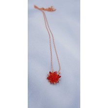 Vogutima Vog Turuncu Zirconia Taşlı Nilüfer Lotus Çiçeği Şık Tasarım 925 Ayar Gümüş Rodiumlu Kolye
