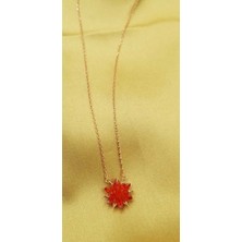 Vogutima Vog Turuncu Zirconia Taşlı Nilüfer Lotus Çiçeği Şık Tasarım 925 Ayar Gümüş Rodiumlu Kolye