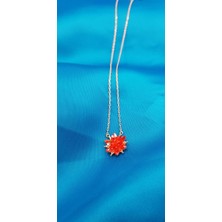Vogutima Vog Turuncu Zirconia Taşlı Nilüfer Lotus Çiçeği Şık Tasarım 925 Ayar Gümüş Rodiumlu Kolye