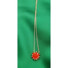 Vogutima Vog Turuncu Zirconia Taşlı Nilüfer Lotus Çiçeği Şık Tasarım 925 Ayar Gümüş Rodiumlu Kolye