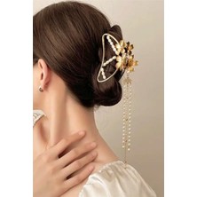 Petek Aksesuar Incili Metal Çiçek  Sallantılı Mandal Toka