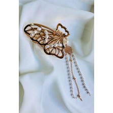 Petek Aksesuar Incili Metal Kelebek Sallantılı Mandal Toka