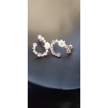 Vogutima Vog Manolya Çiçeği Pink Taşlı Düşler Işıltısı Flowers Bryaz Ren Gümüş Küpe