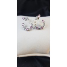 Vogutima Vog Manolya Çiçeği Pink Taşlı Düşler Işıltısı Flowers Bryaz Ren Gümüş Küpe
