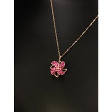 Vogutima Vog Çevirince Dönen Rüzgar Gülü Kırmızı Taşlı Roze Renk Gümüş Kolye