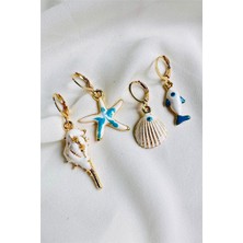 Petek Aksesuar Sea Shell Kadınlar İçin 4 Adet Renkli Sallantılı Deniz Temalı Küpe Seti