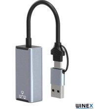 Global 2in1 USB ve Type-C To RJ45 Ethernet Adaptörü WNE0164