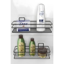Yapışkanlı Banyo Rafı Şampuanlık Sabunluk Mat Siyah Banyo Duş Askısı  2 Li Set