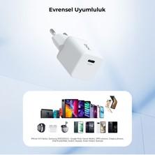 Bix BX20G GaN Mini 20W Type-C PD Hızlı Şarj Cihazı Beyaz iPhone 12, 13, 14, 15, Xiaomi, Huawei, Samsung Galaxy S23 Ultra/S22, iPad Pro, Tab A8, Pixel, HomePod vb. ile uyumlu