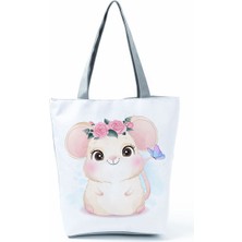 Masoffy1 HL5670 Fare Kawaii Hayvan Desen Kadın Tote Sevimli Kaplan Baykuş Domuz Kurbağa Dinozor Baskı Yüksek Kapasiteli Taşınabilir Seyahat Omuz Çantası (Yurt Dışından)