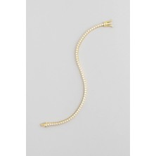 So CHIC Beyaz Taşlı 18 Ayar Sarı Altın Kaplama Gümüş Su Yolu Bileklik