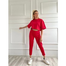 Key Moda Kadın Crop Bluz ve Kalem Pantolon Ikili Takım