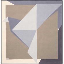 Bursa İpek Ekru Gri Geometrik Desen Twill Ipek Eşarp