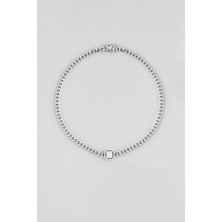 So CHIC Baget Taşlı 18 Ayar Beyaz Altın Kaplama 36 Cm Gümüş Choker Zincir Kolye