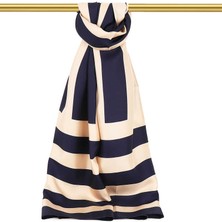 Bursa İpek Lacivert Çizgi Desen Twill Ipek Şal