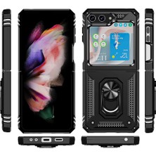 Case Street Samsung Galaxy Z Flip 5 Kılıf Vega Sert Silikon Tank Standlı Yüzüklü Mıknatıslı Siyah