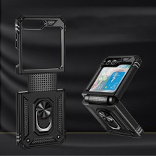 Case Street Samsung Galaxy Z Flip 5 Kılıf Vega Sert Silikon Tank Standlı Yüzüklü Mıknatıslı Siyah