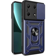 Dlrcase Infinix Note 30 Pro Kılıf Sert Silikon Tank Aramid Sürgülü Vega Yüzüklü Lacivert