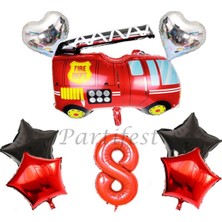 Parti Station Itfaiye Balon Set Fireman Folyo Balon Set Konsept Doğum Günü Set Yaş Balon