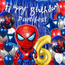 Parti Station Spiderman Örümcek Adam Balon Set Balon Folyo Set Spiderman  Konsept Doğum Günü Set 6 Yaş Balon