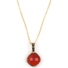 Alibaba Doğaltaş Kahverengi Akik Doğal Taş Gold Renkli Kolye