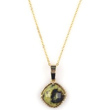 Alibaba Doğaltaş Yeşim Doğal Taş Gold Renkli Kolye