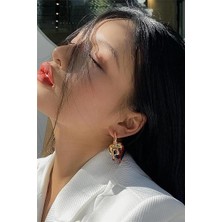 Petek Aksesuar Kırmızı Kalp Damla Küpe