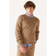 Regular Fit Normal Kesim Bisiklet Yaka Camel Tirko Kazak