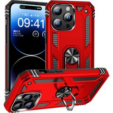 CoverZone iPhone 15 Pro Max ile Uyumlu Kılıf Z-Vega Shockproof Standlı Yüzük Tutuculu Mega Case Kapak Kırmızı