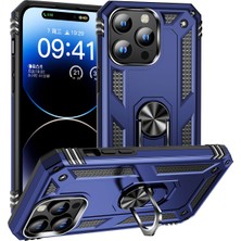 CoverZone iPhone 15 Pro Max ile Uyumlu Kılıf Z-Vega Shockproof Standlı Yüzük Tutuculu Mega Case Kapak Mavi