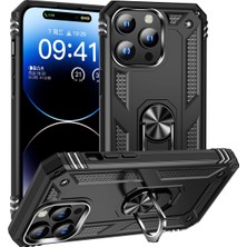 CoverZone iPhone 15 Pro Max ile Uyumlu Kılıf Z-Vega Shockproof Standlı Yüzük Tutuculu Mega Case Kapak Siyah