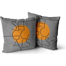 Jwk Home Motto Modern Çift Taraflı 4 Adet Kırlent Kılıf Takım (45 x 45  cm )