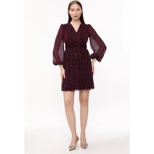 Asees Kruvaze Yaka Piliseli Kısa Elbise