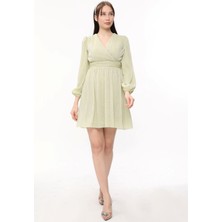 Asees Kruvaze Yaka Piliseli Kısa Elbise