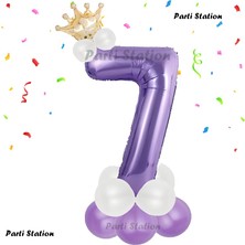 Parti Station Mor Rakam Balon 7 Yaş Doğum Günü Seti Mor Renk Lila Renk Konsept Yaş Balon Karşılama Seti