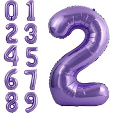 Parti Station 2 Yaş Mor Renk Rakam Folyo Balon 2 Iki Rakam Mor Renk Helyum Uçan Folyo Balon 76 cm Rakam Balon