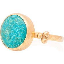 Gümüşcüm Firuze Taşlı Altın Kaplama Yuvarlak Bayan Gümüş Yüzük