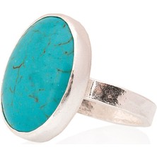 Gümüşcüm Firuze Taşlı Oval Bayan Gümüş Yüzük