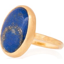 Gümüşcüm Lapis Taşlı Altın Kaplama Oval Bayan Gümüş Yüzük