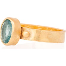 Gümüşcüm Mavi Topaz Taşlı Altın Kaplama Oval Bayan Gümüş Yüzük