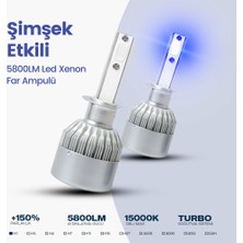 C9 C6 LED Xenon Far Ampulü Şimşek Etkili 5800LM Chip On Board 10000K Deli Mavi H1