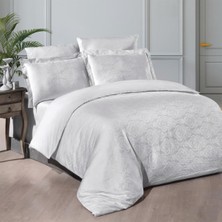Maxstyle Jakarlı Saten Katya Beyaz Çift Kişilik Nevresim Takımı