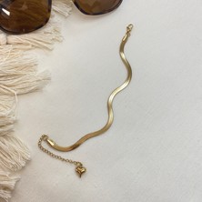 Kyver İtalyan Bileklik Yassı Model Kadın Bileklik Kararmaz Çelik Gold 17+3cm