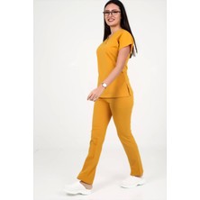 Deniz Iş Kadın Linda Yarasakol Hardal Sarısı Renk Scrubs Takım
